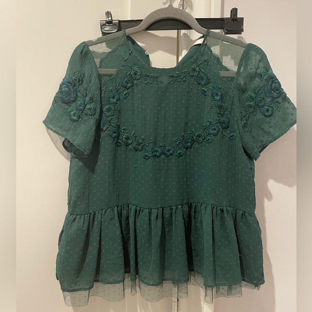 Green embroidered Zara top